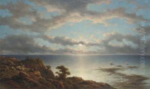 Shepherds Overlooking The Sea At Sunset by Johannes Hilverdink