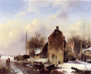 Eisvergnugen An Einem Hollandischen Kanal by Johannes Hilverdink