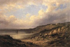 A Mediterranean Coastal View With Figures Resting by Johannes Hilverdink