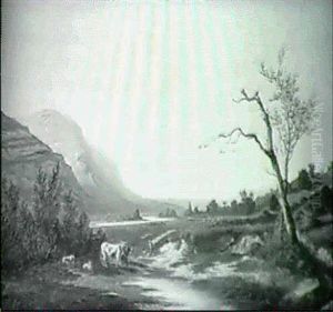 Drover With His Cattle In A River Landscape