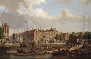 Numerous Figures On A Quay Near The Geldersekade, Amsterdam