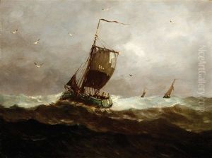 Fishing Boats On Choppy Water (+ Another, Similar; 2 Works) by Johannes Jacobus Antonius Hilverdink