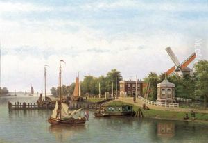 A View Of The Binnen Amstel, Amsterdam by Johannes Jacobus Antonius Hilverdink