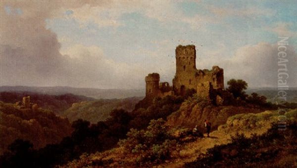 Mountainous Landscape With Castle Ruins And Figures - view 1