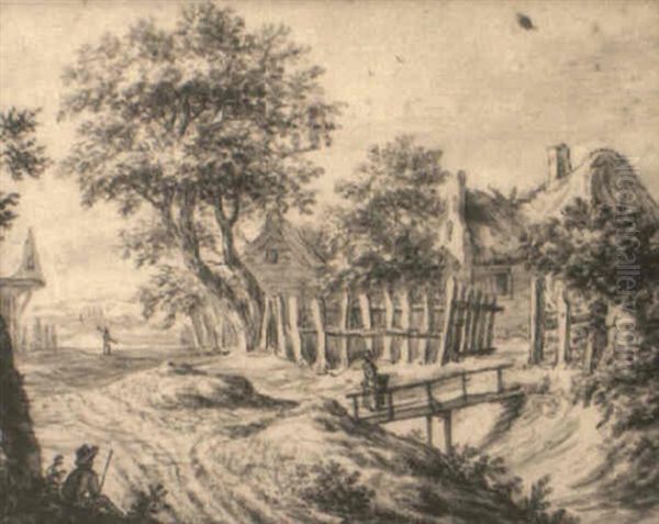 View At The Edge Of A Village With A Woman On A Bridge - view 1