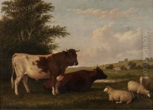 Homestead With Cattle And Sheep by Thomas Hewes Hinckley