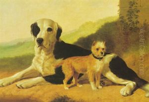 Hound And Terrier In A Landscape by Thomas Hewes Hinckley