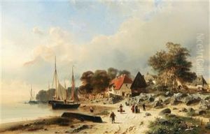 Sailing Ships By A Coastal Village