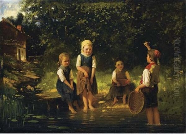 Quatre Enfants Au Bord De La Riviere - view 1