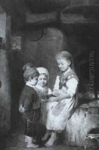 Ein Junges Madchen Zeigt Ihren Kleinen Geschwistern Eine    Mausefalle... by Johann Ferdinand Julius Hintze