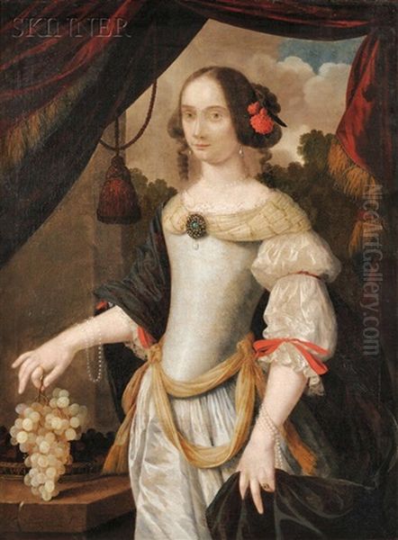 Portrait Of A Woman Holding Grapes - view 1
