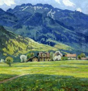 Gebirgslandschaft Mit Dorf by Adolf Hinzpeter