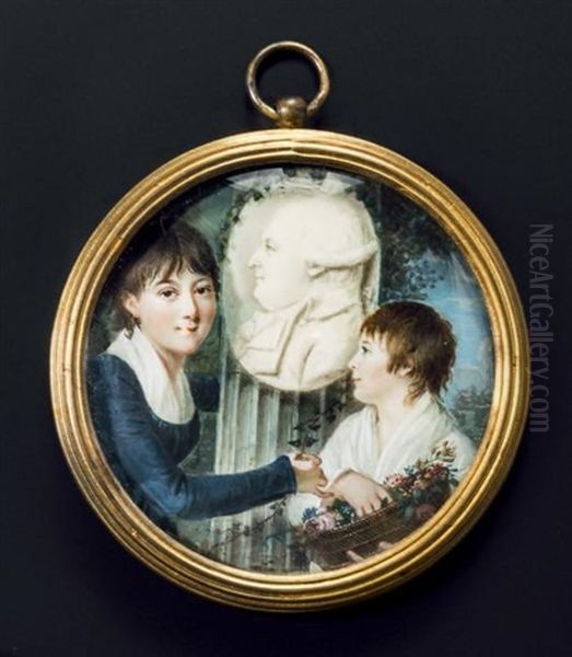 Triple Portrait Du Comte De La Pallu Et De Ses Filles Annette, Marquise De Flers Et Constance, Marquise De Courtivron - view 1