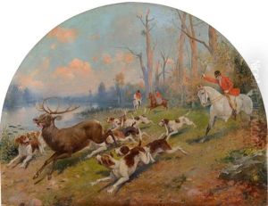Scene De Chasse A Courre by Marie Felix Hippolyte-Lucas