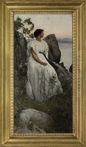 Lady In White At A Lakeside Lady In White At A Lakeside