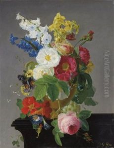 Camelias, Narcissi, Morning Glory, A Rose And Other Flowers by Jean Georges Hirn