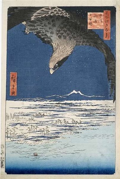 Oban-tate-e Holzschnitt Aus Der Serie Meisho Edo Hakkei (100 Ansichten Von Edo), Titel Fukagawa Susaki Jumantsubo, Verlag Uoya, Zensursiegel Aratame, Datumssiegel/5, 2 - view 1