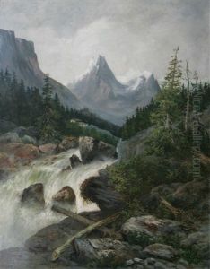 Alplandskap Med Fors by Adolf Hirsch