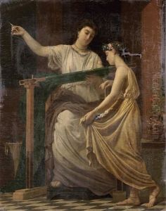 Une Fileuse Et Sa Fille Dans Un Interieur Grec by Auguste-Alexandre Hirsch