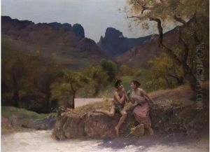 Arkadische Landschaft Mit Jungem Liebespaar
