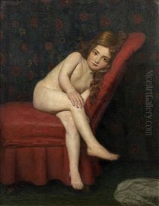 Petite Fille Se Reposant Sur Un Fauteuil Rouge by Hermann Hirsch