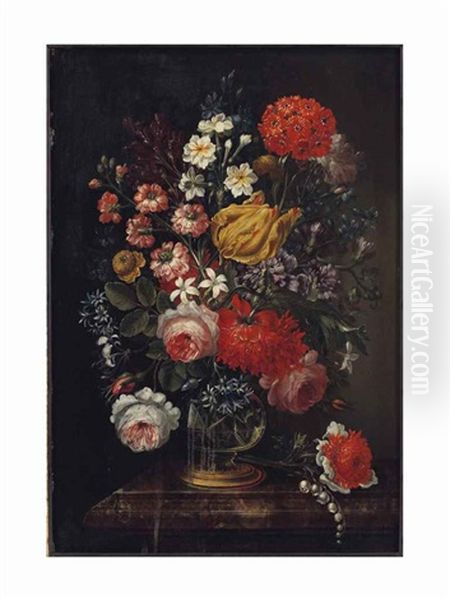 Flowers In Crystal Vases (a Pair) - view 1