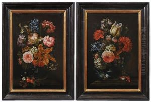 A Pair Of Floral Still Lifes (pair) by Caspar Hirschel