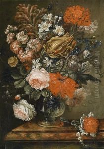 Ein Paar Blumenstillleben In Glasvasen (pair)