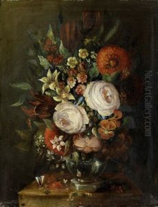 Blumenbouquet In Einer Glasvase by Caspar Hirschel