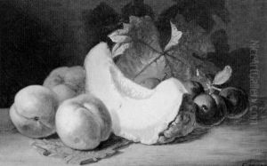 Stilleben Mit Melone Und Pfirsich by Eduard Hirschler