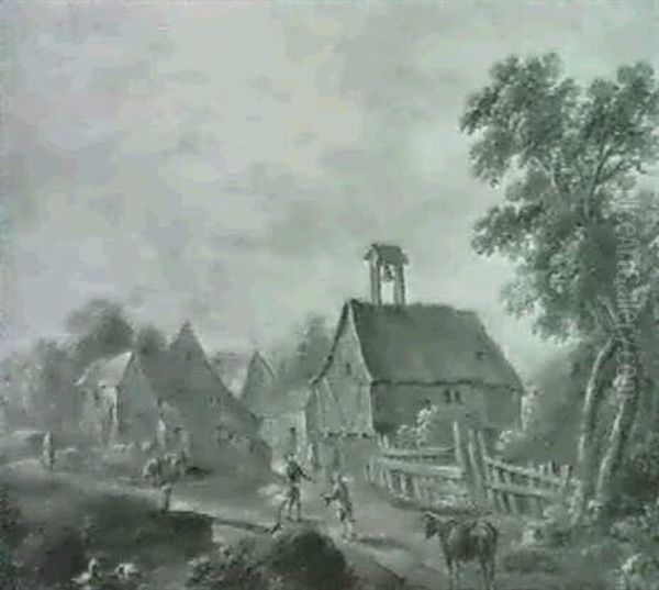 Dorf Am Bach, Davor Staffage- Figuren Und Tiere. R. U. - view 1