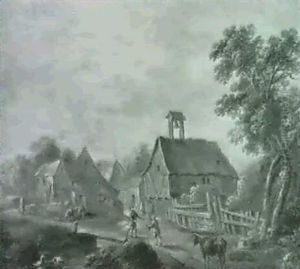 Dorf Am Bach, Davor Staffage- Figuren Und Tiere. R. U. thumbnail