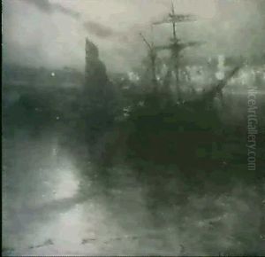 The Docks In The Moonlight by Emile Bebedicktoff Hirshfeld