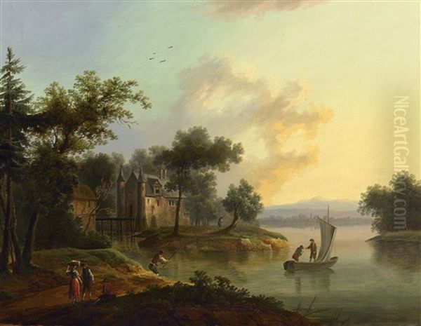 Wasserschloss Bei Breisach Am Rhein Im Goldenen Abendlicht - view 1