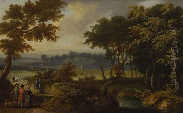 Baumlandschaft Mit Bachlauf Und Figurenstaffage - view 1