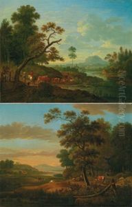 Wanderer Und Hirten Mit Einer Kuhherde Bei Der Rast (diptych) Wanderer Und Hirten Mit Einer Kuhherde Bei Der Rast (diptych)