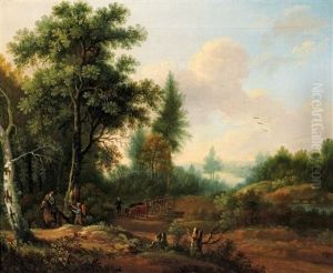 Heimkehrende Jager Am Waldesrand Mit Erlegten Hirschen Auf Einem Karren (+ Treibjagd In Fluslandschaft Mit Hundemeute Und Fuchs; 2 Works)