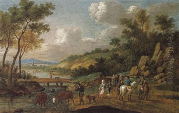 Weite Fluslandschaft Mit Hirt Und Reisenden - view 1