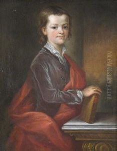 Portrait Of A Boy, Three-quarter Length Standing By A Table, Wearing A Red Robe And Holding A Book by Thomas Bardwell