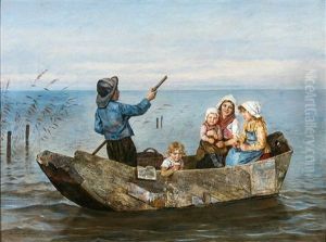 Kinder In Einem Alten Nachen Auf Dem See by Rudolf Hirth Du Frenes