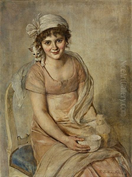 Portrait Einer Reizenden Jungen Frau Mit Katzchen - view 1
