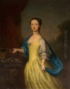 Portrait Of A Girl, Three-quarter Length, In Ayellow Dress by Thomas Bardwell