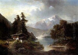 Gebirgslandschaft Mit Bauernhaus Und See Gebirgslandschaft Mit Bauernhaus Und See