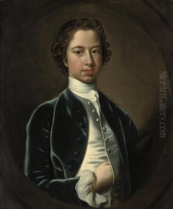 Portrait Of A Boy Thought To Be Of The Mope Family,three-quarter-length, In A Blue Velvet Coat With A Grey Waistcoatand White Cravat, In A Feigned Oval