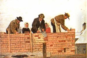 Bricklayers At Work by Rudolf Hirth Du Frenes