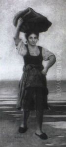 Fischermadchen Am Strand by Rudolf Hirth Du Frenes