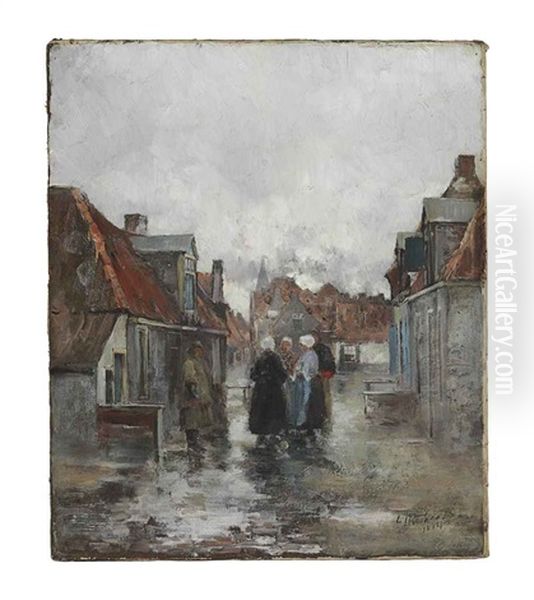 A Dutch Street Scene With Gathering Figures - view 1