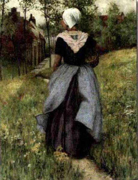 Brittany Girl On A Flowered Pathway - view 1