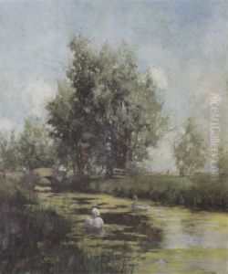 Swans By A Bridge, Holland by George Hitchcock