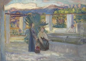 Zwei Frauen Am Brunnen by Dora Hitz